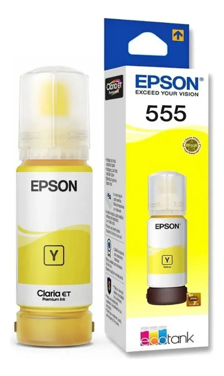 Tinta Epson T555 Amarilla de 70 mL Para EcoTank L8160 y L8180