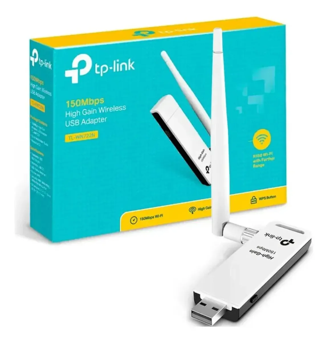 Receptor WiFi Inalámbrico TP-Link TL-WN722N V3 150 Mbps con Antena Desmontable de Alta Potencia