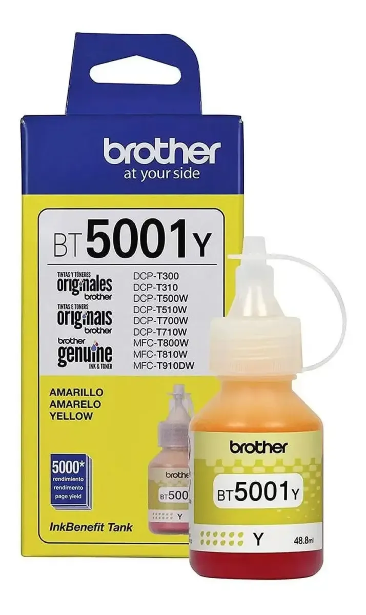 Tinta Original Brother BT5001 Amarilla – Para Impresoras DCP-T300 y DCP-T500W