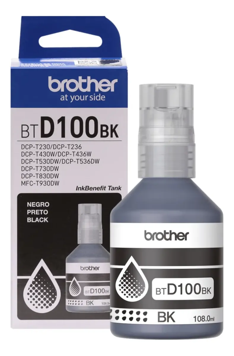 Tinta Original Brother BTD100BK Negra de 108 ml – Botella para Impresoras Brother