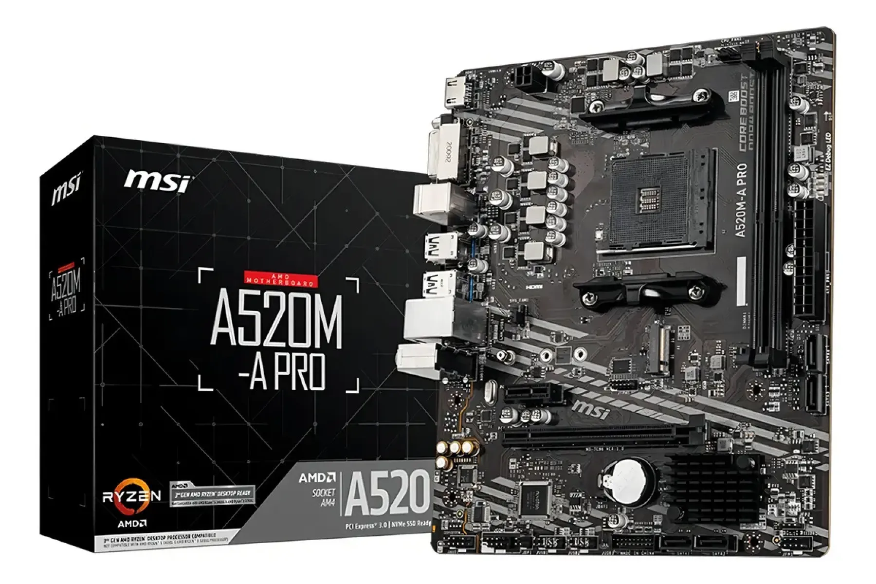 Motherboard MSI A520M-A PRO – Socket AM4, DDR4, Micro-ATX, Color Negro