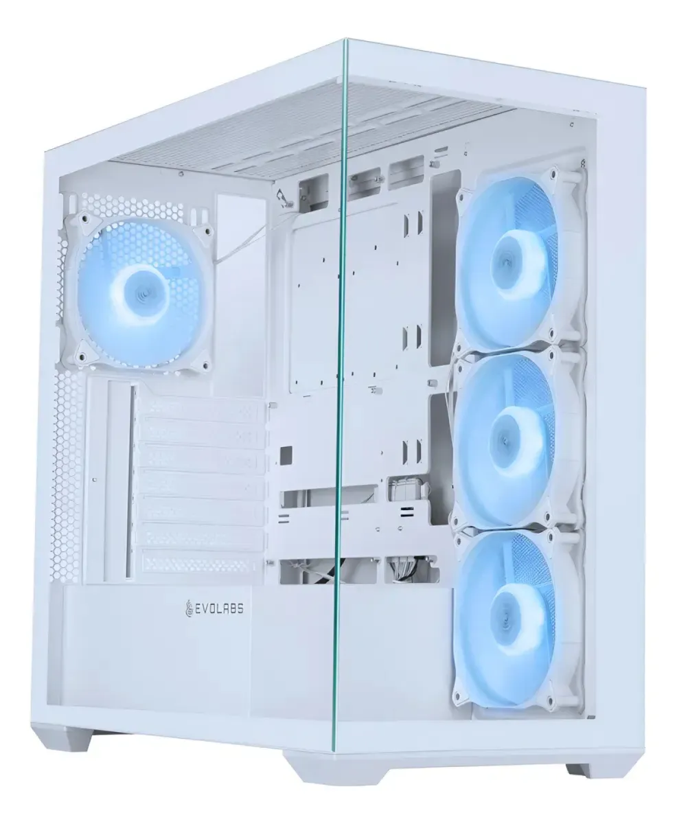 Gabinete Gamer Vidrio Templado 4 Fan Argb Evolabs Progression White Ed Evo-305aw Mid Tower Atx
