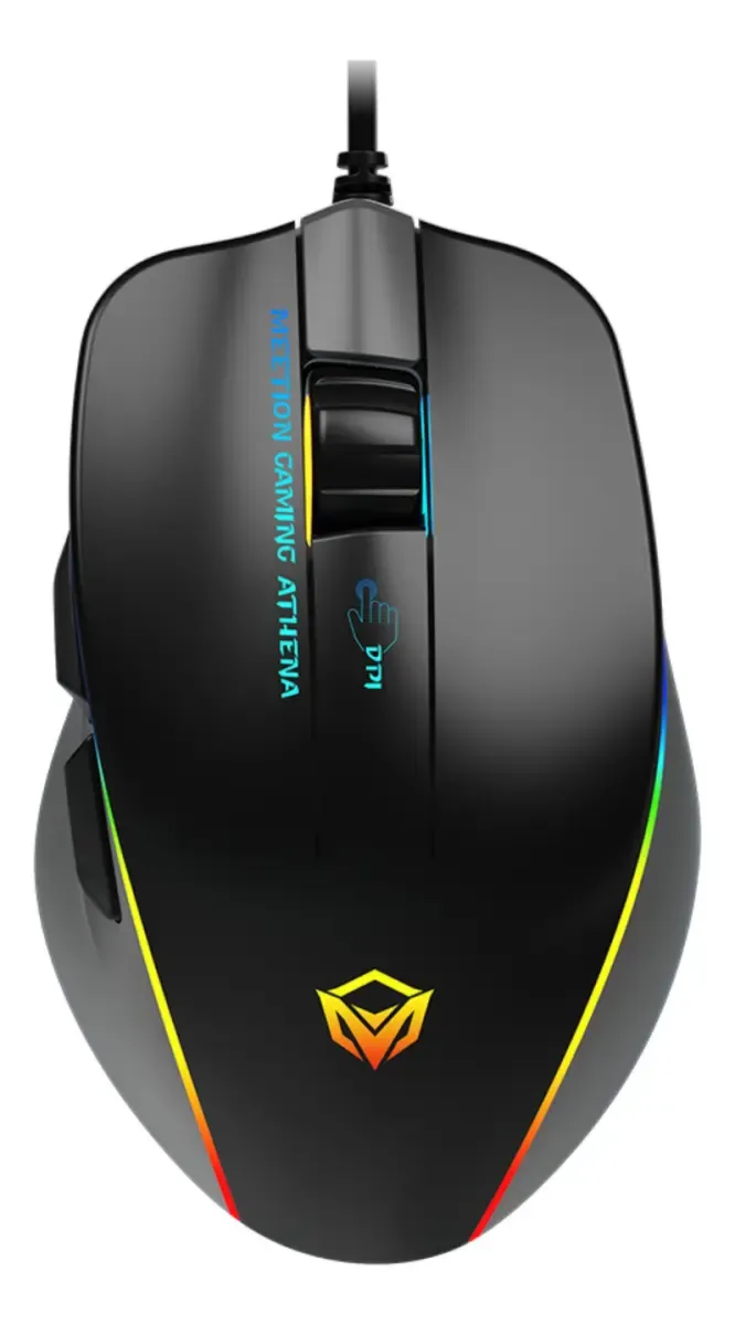 Mouse Gamer RGB 12800dpi MeeTion GM23 2023 Athena 6 Botones USB Negro