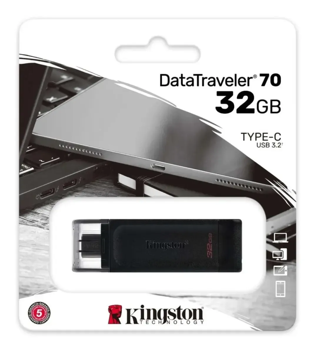 Pendrive Kingston Tipo C Datatraveler Dt70 32gb 3.2 Negro